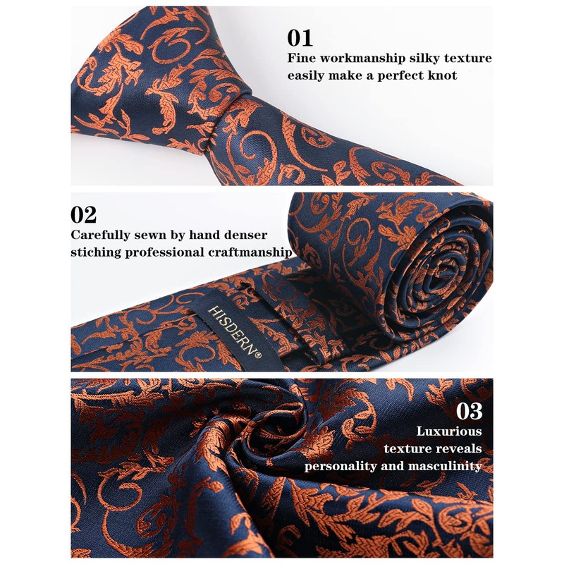 HISDERN Floral Paisley Wedding Tie Handkerchief Men's Necktie & Pocket