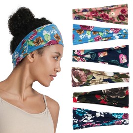 QIUTIMIY Boho Headbands for Women, 6 Pack Wide Non-Slip Stretchy Hair Bands for Yoga, Workout, Running, Fashion Hair Accessories for Women's Hair（Shape 3）