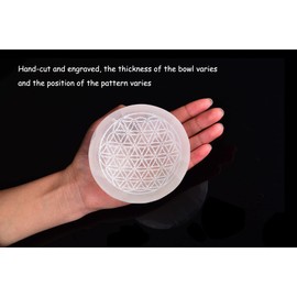 AMOYSTONE Round Selenite Charging Bowl for Crystals Stones 4” Engraving Pattern Flower of Life 1, Home Decors, Healing