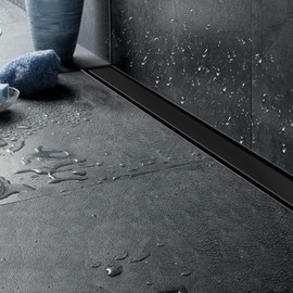 Bmvlffs 24-Inch Linear Shower Drain with Tile Insert Grate, 2-in-1 Matte Black Cover, Rectangle Floor Drain Brushed 304 Stainless Steel Including Hair Strainer