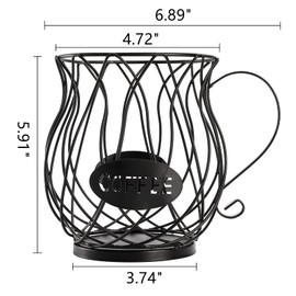 ZEAYEA Coffee Pod Holder, Coffee Capsule Basket for Counter Table Bar, Metal Espresso Pod Keeper Storage for Home Cafe Hotel, Black