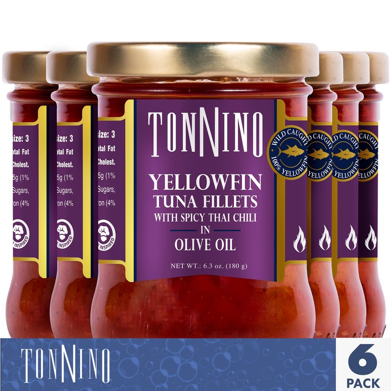 Tonnino Tuna Yellowfin Fillets (Pack of 6, Spicy Thai Chili