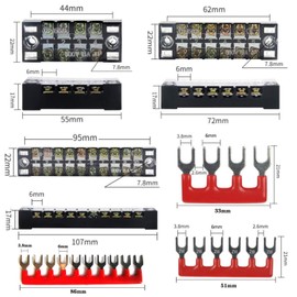 Pack of 6 Screw Terminal Strips, Double Row 4/6/10 Positions Screw Terminal Block 600V 15A with Cover + 6 Pieces Red/Black Pre-Insulated Terminal Barrier Strip (Set of 12)