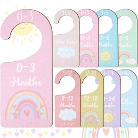 CORNER LACE Baby Closet Dividers 8PCS, Pastel Rainbow Theme Wooden Double-Sided Clothes Size Hanger Organizer from Newborn to Toddler for Nursery Decor Baby Shower Birthday Gift
