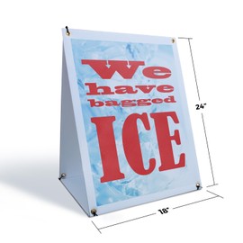 We Have Bagged Ice Sidewalk Sign 18 Inch x 24 Inch A-Frame Images On Both Sides | Refreshing Supplies, Local Shops, Bold Signage | Made in USA