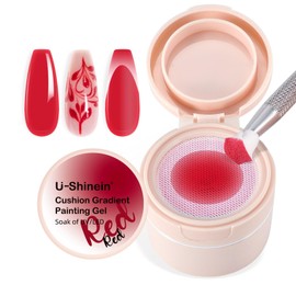 U-Shinein Cushion Gradient Painting Gel, Ombre Nails Aura Nails Full Coverage Precise Control of Each Dip Matte Effect Non-Wip Long Lasting French Manicure Soak Off UV LED DIY Nail Art, Red