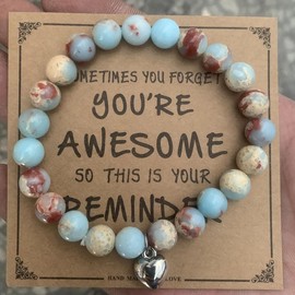Inspirational Bracelets for Women Natural Stone Healing Relaxation Chakra Bracelet Gifts for Birthday Christmas Mothers day Valentines Thanksgiving Teacher Appreciation Gifts for Her Mom Best Friend Sister Women(Inperial Blue)