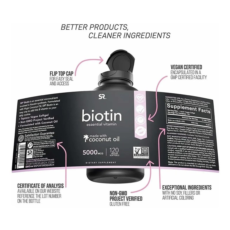 Biotina (5000mcg) Con Una Infusión De Aceite De Coco Orgánic