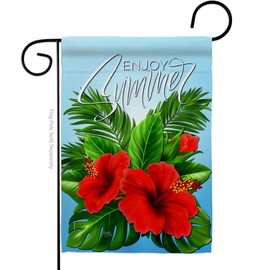 Breeze Decor Enjoy Hibiscus Garden Flag Coastal Tropical Ocean Beach Seashells Pineapple Outdoor Summer Aloha House Decoration Banner Small Yard Gift Double-Sided, Made in USA