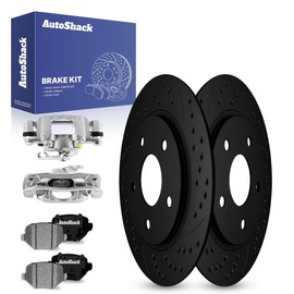 AutoShack Rear Drilled & Slotted Brake Rotors Ceramic Brake Pads Calipers | Replacement for Dodge Grand Caravan Chrysler Town & Country Ram C/V FWD | Black E-Coated | 8-PC Brake Kit | NightGuard