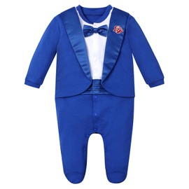 A&J DESIGN Baby Tuxedo Boy Wedding Birthday Party Gentleman Outfit Infant Suit Footie Royal Blue 3-6 Months