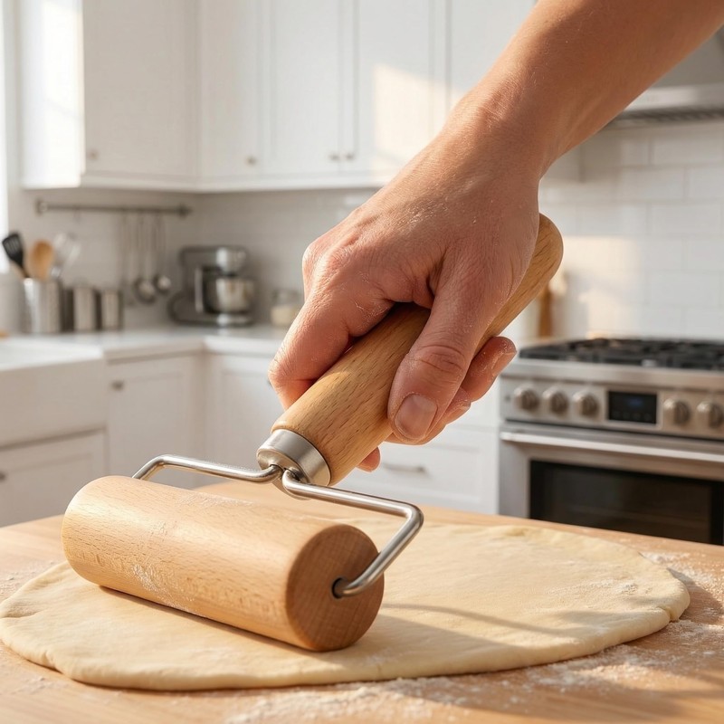 Large T-Shaped Rolling Pin, Wooden Dough Roller with Stainless Steel