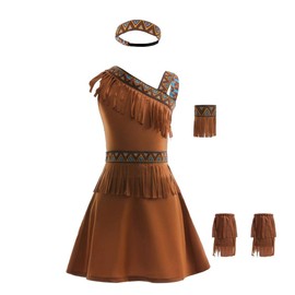 Lito Angels Princess Pocahontas Costume Fancy Dress Up Set with Headband and Accessories for Kids Girls Age 9-10 Years, Brown