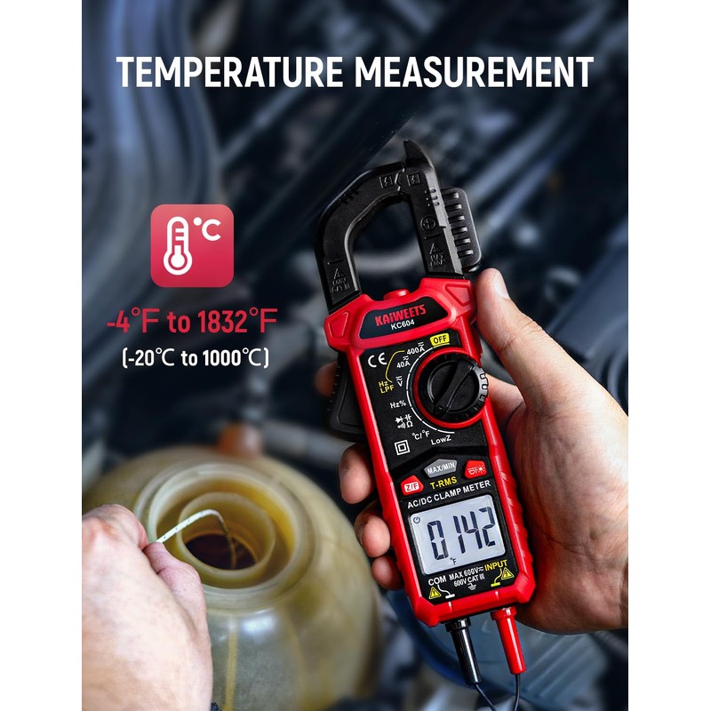 KAIWEETS Digital Clamp Meter Multimeter with D-Shaped Jaw for AC/DC