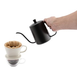 Restaurantware Restpresso 12 Ounce Gooseneck Kettle 1 Dishwashable Pour Over Kettle - With Thermometer Hole Non-Stick Coating Black Stainless Steel Stovetop Kettle Built-In Handle