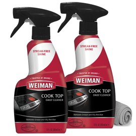 Weiman Glass Cooktop Cleaner & Polish For Daily Use on Ceramic, Induction Stove Top, Removes Grease & Oily Residue, Streak Free Shine, 12 oz, 2 Pack, Micro Fiber Buffing Towel
