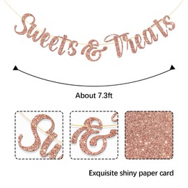 MonMon & Craft Sweets & Treats Banner/Bridal Shower/Engagement/Girls Birthday Party Decor/Bachelorette/Wedding Party Decorations Rose Gold Glitter
