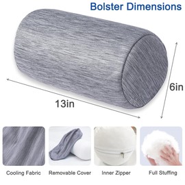 1 MIDDLE ONE Round Cylinder Bolster Pillow with Removable Cooling Cover, Tube Roll Cervical Pillow for Head, Neck, Back and Legs Support, 13"x 6", Grey