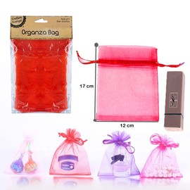 [6PK] Krafters Korner Red Organza Bag with Ribbon Drawstring Ties - Lightweight and Simple, 12 x 17cm