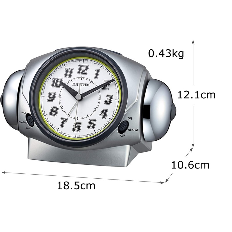 RHYTHM 8RA646SR19 Table Clock, Silver, 4.8 x 7.3 x 4.1