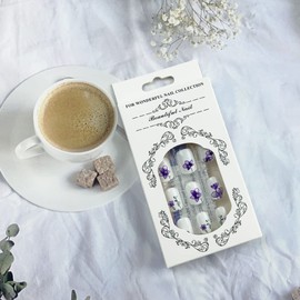 24Pcs Press on Nails Short Fake Nails with Nail Glue Watercolor Blooming Flower Pattern False Nails Coffin Press On Nails Acrylic Full Cover Fingernails Tips Stick on Nails for Women DIY Manicure Tool