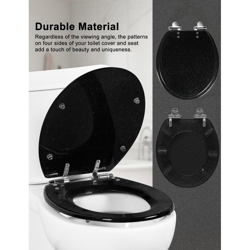 Angol Shiold Black Round Resin Toilet Seat Soft Close Quick