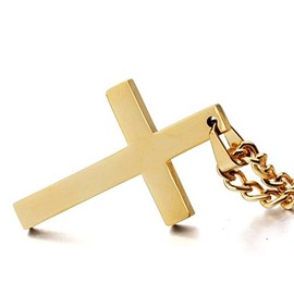 Cross Pendant, Stainless Steel Cross Pendant with 55 cm Chain for Men, Women, Silver, Black, Gold (Silver), Stainless Steel, Gold 5 cm x 3 cm