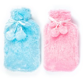2 Pack Hot Water Bottles with Cover UK - x2 Natural Rubber 2 Litre Hot Water Bottles - Perfect Hot Water Bag for Pain Relief, Hand Feet Warmer (Cream Bottles with x1 Sea Blue & x1 Baby Pink)
