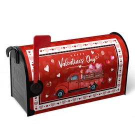 Dacawin Happy Valentine's Day Mailbox Cover Oversized Red Truck and Heart Mailbox Wrap with Magnetic Strip Love Holiday Mailbox Post Letter Box Cover Large Size 25.5 X 21 Inch for Outdoor Decor