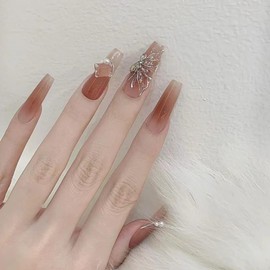 Press On Nails With Glue, Stick on Nails，Glue on Nails Fake False Nails，Short Blallet Square Shape on 24PCS for Women and Girls (Gradient Butterfly)