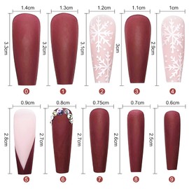 24 Pcs Press on Nails Long, Christmas Snowflake Red Coffin Fake Nails, Glossy Glue on Nails, False Nails With Nail Glue Nail Adhesive Tabs For Women and Girl Valentines Nail Art Decoration (HJ-T15)