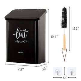 PERFNIQUE Magnetic Lint Bin for Laundry Room with Lint Brush, Wall Mounted Lint Holder Trash can with lid for Dryer, Modern Farmhouse Rustic Metal Laundry Room Storage Organization and Decor(Black)