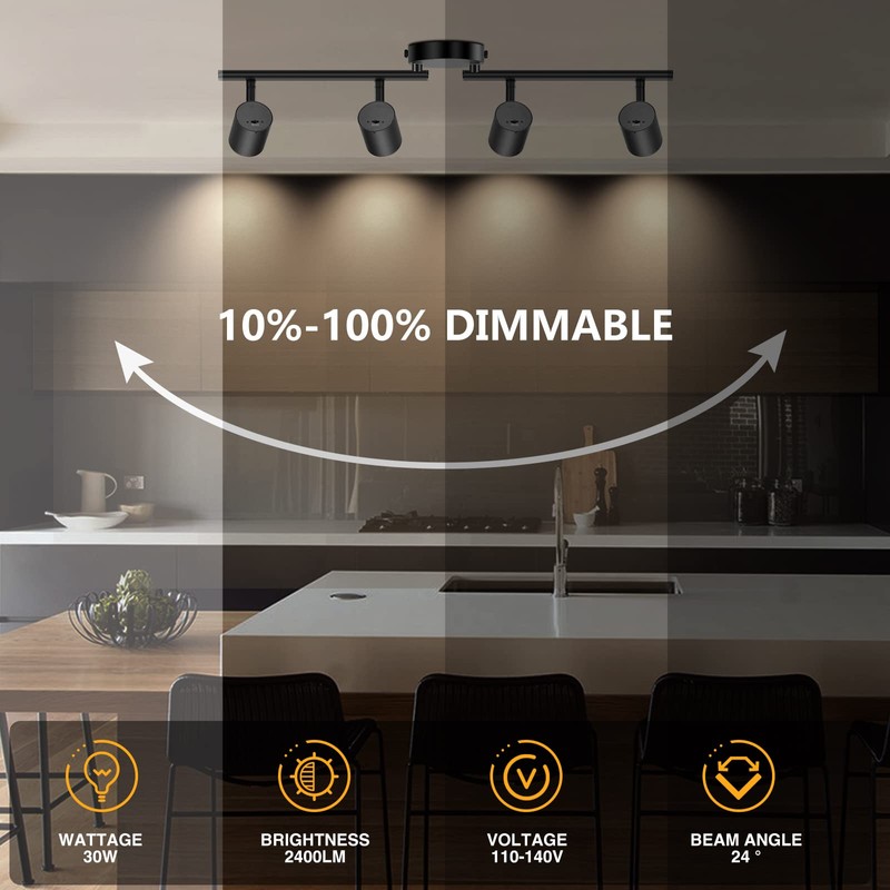 VANoopee 5-Color 4 Light Black LED Track Lighting Fixtures Ceiling