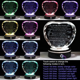 YWHL Best Friend Birthday Gifts with LED Base Crystal Heart Keepsakes Gifts for Friend Friendship Gifts for Women Best Gift Ideas for Friends Female Bff Gift for Her, Bestie Gifts