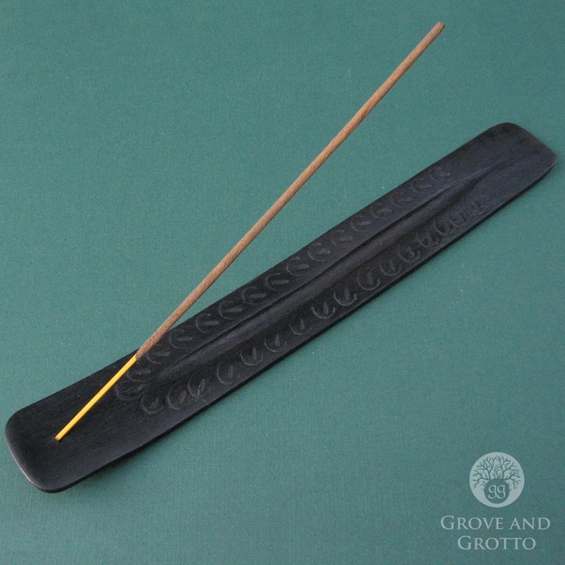 NEW Black Wood Stick Incense Burner 10" Ash Catcher Dark