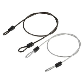 TOP-VIGOR 2Pcs Security Steel Cable, 2.5mm x 0.5m / 1.64ft Coated Safety Wire Rope Double Loop Flexible Security Cable Lock for Outdoor Travel Luggage Bike, Transparent, Black