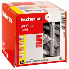 fischer 568108 SX Plus Expansion Wall Plug, 8mm x 65mm, Pack of 50