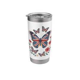 Union Jack Butterfly UK Flag Women Girls Kids Stainless Steel Insulated Tumbler