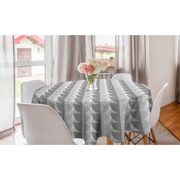 Ambesonne Abstract Round Tablecloth, Contemporary Graphic Circles Digitally Drawn Along