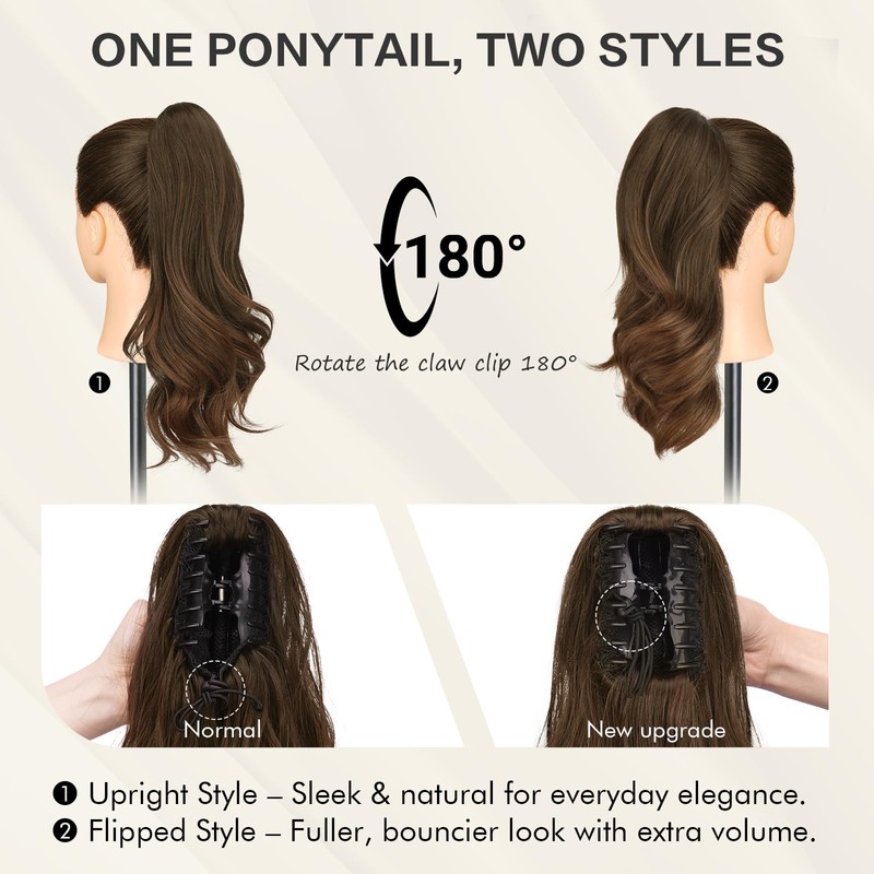 SOFEIYAN Claw Clip Ponytail Extension 16 inch Curly Wavy Clip