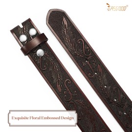 JASGOOD Western Leather Belt Strap for Men without Buckle Engraved Embossed Cowboy Leather Belt Strap 1.5 inch Wide