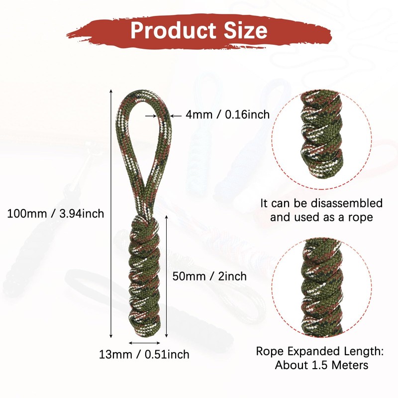 TIXIPEM Zipper Pull Replacement [10PCS] - Woven Paracord Pull Tab