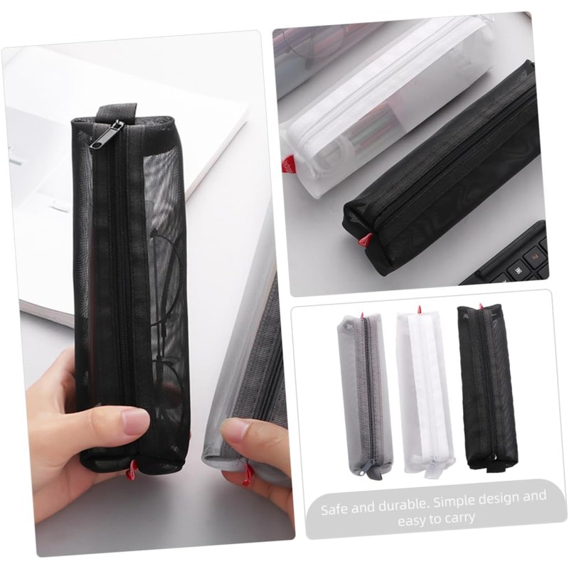 Nylon Mesh Pen Pouch Pencil Case with Zipper, 3Pcs Mesh
