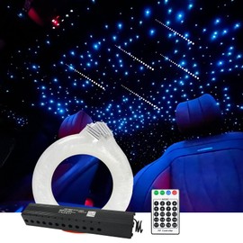 AMKI 96pcs*0.04in*9.8ft Pure White Meteor Shooting Stars Effect Fiber Optic Lights Kit,12 Holes LED Meteor Light Engine with Bluetooth+RF Remote Control 20 Meteor Modes