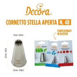 DECORA, 0263434 Cornetto Blisterato Stella Aperta, Cornetto in Acciaio senza Saldature, Da Utilizzare senza Adattore, Confezionato Singolarmente in Blister