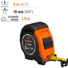 Truper FH-5M, Flexómetro Gripper, contra impacto, 5 m, cinta 19
