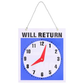 Toddmomy - Letrero de reloj de doble cara "Volveremos" con tiempo ajustable de PVC colgante para puerta de negocio para tiendas pequeñas, cafés, oficinas, salones, mercados y boutiques 8.66 x 7.48