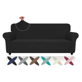 ZNSAYOTX Super Stretch Sofa Cover (72"-92"), New Striped Sofa Covers Fitted Slipcovers with Elastic Bottom, Dog Cat Pets Proof Spandex Washable Fabric Comfortable & Durable (Black, Sofa)