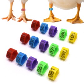 BDS-HOME 100Pcs Numbered Chicken Leg Rings, 16 mm Clip-On Poultry Foot Ring Mark Plastic Anklets Identification Leg Bands Clip Ring for Hens Duck Goose Pigeon Turkeys (5 Color)