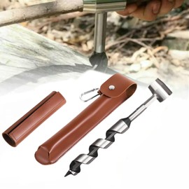 Bushcraft Gear,Hand Auger Wrench for Easy Wood Drilling, Scotch Eye Wood Drill with Leather Case, Outdoor Survival Gear Tool for Camping,Bushcrafting, Peg Hole Maker